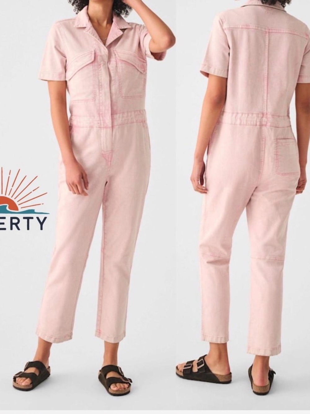 Faherty Pale Pink Short-Sleeve Denim jumpsuit small